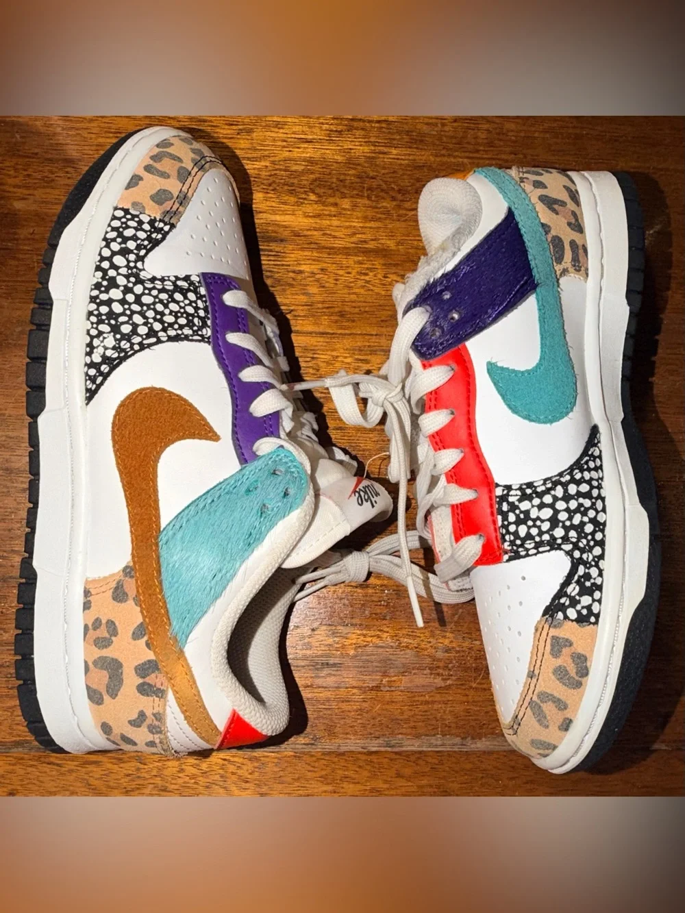 Sz 5.5 Nike Dunk Low GS White Multicolor Animal Print Leather DN3866-100 W